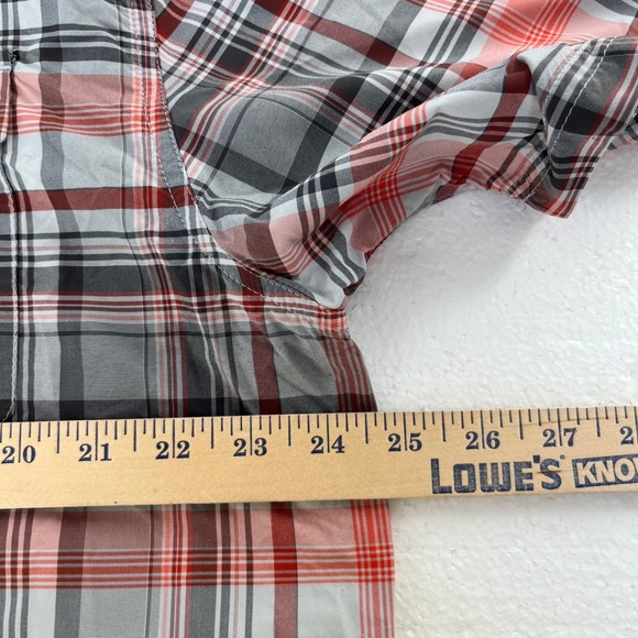 Prana Short Sleeve Button Up Shirt Mens Size Large Plaid Red Gray Pocket Casual - Picture 6 of 7